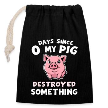 0 jours depuis que mon cochon a détruit quelque chose d’amusant - Sac cadeau en coton avec cordon (14 x 20 cm) - noir - Devant