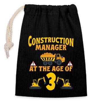 Fête de construction 3ème anniversaire 3 ans camion - Sac cadeau en coton avec cordon (14 x 20 cm) - noir - Devant