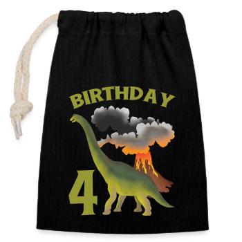 4 Year Old Birthday Boy Dino Volcano - Closable cotton gift bag (14x20cm) - black - Front