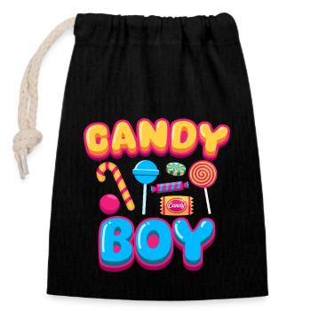 Candy Boy Süßigkeiten Lutscher Bonbons - Verschließbarer Geschenkbeutel aus Baumwolle (14x20cm) - Schwarz - Vorne