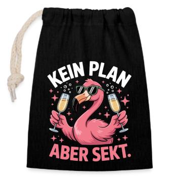 No Plan but Sparkling Wine Flamingo Shirt - Closable cotton gift bag (14x20cm) - black - Front