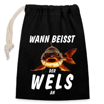 WHEN DOES THE CATFISH BITE - Closable cotton gift bag (14x20cm) - black - Front