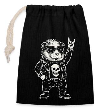 Rock Music Funny Heavy Metal Guinea Pig Retro - Closable cotton gift bag (14x20cm) - black - Front