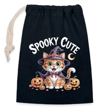 Chat sorcière mignon - Chemise d’Halloween mignonne effrayante - Sac cadeau en coton avec cordon (14 x 20 cm) - bleu marine - Devant