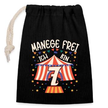 Cirque Manège Anniversaire Motif 7 ans Garçons Bday - Sac cadeau en coton avec cordon (14 x 20 cm) - noir - Devant