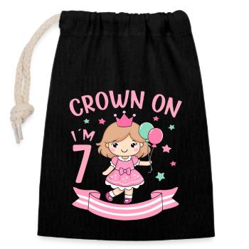 7th Birthday Girl Princess Crown On I am 7 Years - Closable cotton gift bag (14x20cm) - black - Front