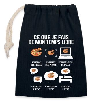 Ce que je fais de mon temps libre Pizza Addict - Sac cadeau en coton avec cordon (14 x 20 cm) - bleu marine - Devant