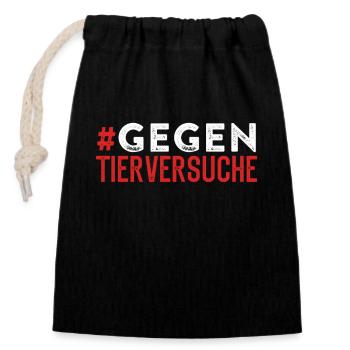 Tierschutz GEGEN TIER VERSUCHE LUSTIG - Verschließbarer Geschenkbeutel aus Baumwolle (14x20cm) - Schwarz - Vorne