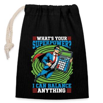 Accounting What's Your Superpower Spreadsheet - Closable cotton gift bag (14x20cm) - black - Front