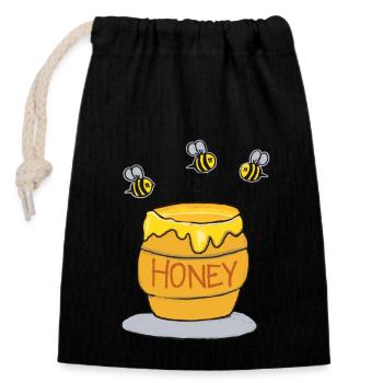 Pot de miel et abeilles occupées - Sac cadeau en coton avec cordon (14 x 20 cm) - noir - Devant