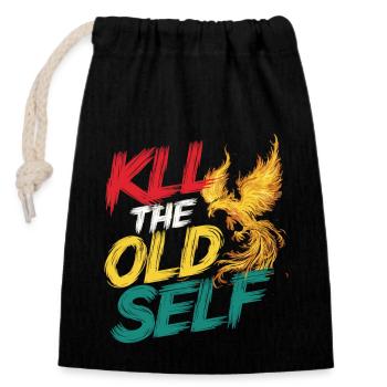 Motivationsshirt mit Flammen-Phönix - Verschließbarer Geschenkbeutel aus Baumwolle (14x20cm) - Schwarz - Vorne