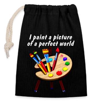 Je peins l’image d’un monde parfait - Sac cadeau en coton avec cordon (14 x 20 cm) - noir - Devant