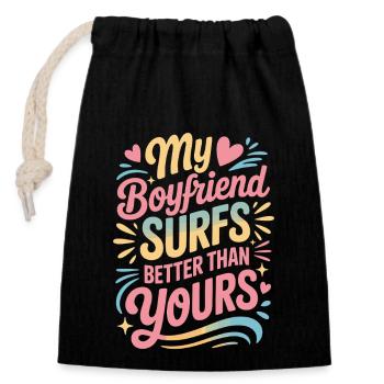 Surfez mon petit ami surfe mieux que le vôtre surfeur - Sac cadeau en coton avec cordon (14 x 20 cm) - noir - Devant