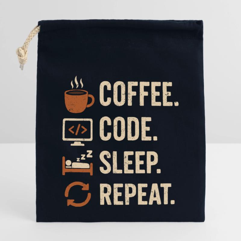 Codeur Geek Routine – Café, Code, Dodo, Encore Sac cadeau en coton avec cordon (14 x 20 cm)
