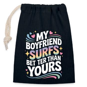 Surfez mon petit ami surfe mieux que le vôtre surfeur - Sac cadeau en coton avec cordon (14 x 20 cm) - bleu marine - Devant