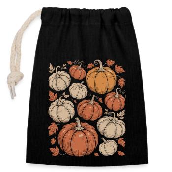 Herbstliche Kürbisse Und Blätter Illustration - Verschließbarer Geschenkbeutel aus Baumwolle (14x20cm) - Schwarz - Vorne