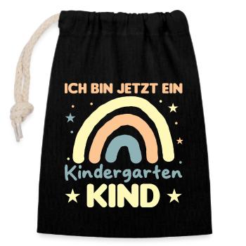 Kindergartenkind Regenbogen Ich bin jetzt im - Verschließbarer Geschenkbeutel aus Baumwolle (14x20cm) - Schwarz - Vorne
