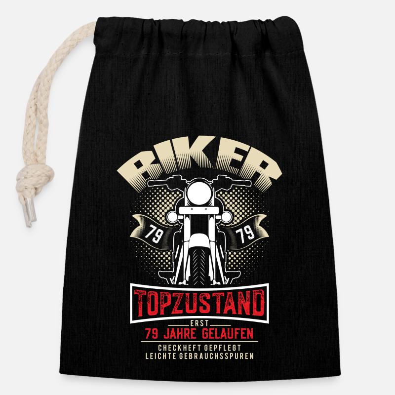 79. Geburtstag Motorradfahrer Motorrad - Verschließbarer Geschenkbeutel aus Baumwolle (14x20cm) - Schwarz