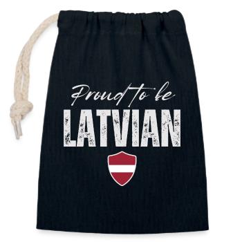 Proud Latvian, Made in Latvia - Closable cotton gift bag (14x20cm) - navy - Front
