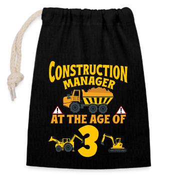 Fête de construction 3ème anniversaire 3 ans camion - Sac cadeau en coton avec cordon (14 x 20 cm) - noir - Devant
