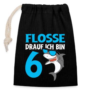6 Years Shark Birthday Motif Boys Gift - Closable cotton gift bag (14x20cm) - black - Front
