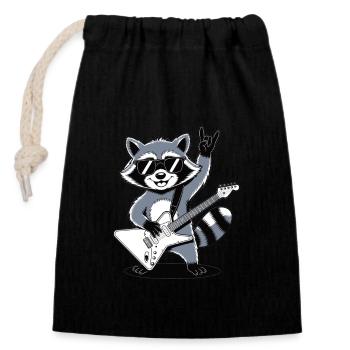 Rock Raccoon – with Guitar & Rock Style - Closable cotton gift bag (14x20cm) - black - Front