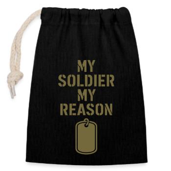 Fière armée sœur militaire frère sœur service famille - Sac cadeau en coton avec cordon (14 x 20 cm) - noir - Devant