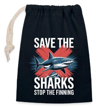 Save the sharks, stop the finning - Closable cotton gift bag (14x20cm) - navy - Front