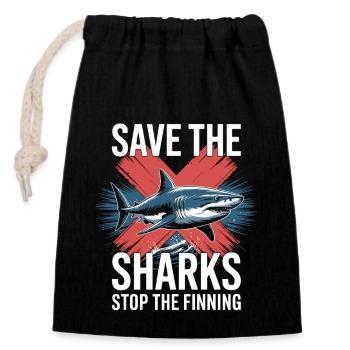 Save the sharks, stop the finning - Closable cotton gift bag (14x20cm) - black - Front
