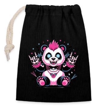 Punk Panda Rockt Die Bühne Mit Energie Und Stil - Verschließbarer Geschenkbeutel aus Baumwolle (14x20cm) - Schwarz - Vorne