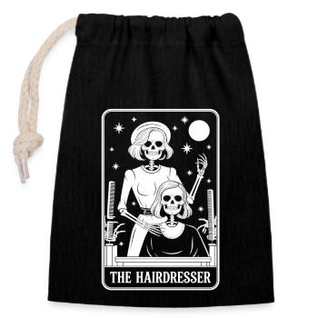 Chemise de carte de tarot de barbier squelette - Sac cadeau en coton avec cordon (14 x 20 cm) - noir - Devant