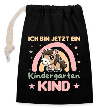 ich bin jetzt ein Kindergartenkind 2025 - Verschließbarer Geschenkbeutel aus Baumwolle (14x20cm) - Schwarz - Vorne