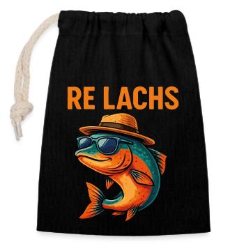 Re : Saumon – Drôle de poisson avec des lunettes de soleil - Sac cadeau en coton avec cordon (14 x 20 cm) - noir - Devant