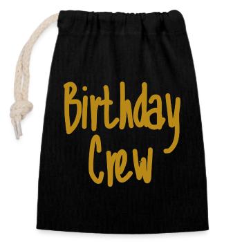 Birthday Crew - Verschließbarer Geschenkbeutel aus Baumwolle (14x20cm) - Schwarz - Vorne