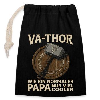 VA-THOR – Papa Design mit Mjölnir & Runen - Verschließbarer Geschenkbeutel aus Baumwolle (14x20cm) - Schwarz - Vorne