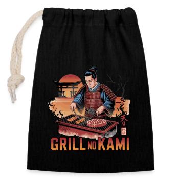 Grill No Kami Samurai BBQ Kunst - Verschließbarer Geschenkbeutel aus Baumwolle (14x20cm) - Schwarz - Vorne