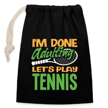 Joueurs de tennis : Plus d’adultes, c’est parti - Sac cadeau en coton avec cordon (14 x 20 cm) - noir - Devant