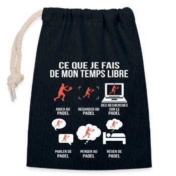 Ce que je fais de mon temps libre – Padel - Sac cadeau en coton avec cordon (14 x 20 cm) - bleu marine - Devant