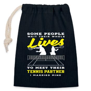 Certains attendent des partenaires de tennis - Sac cadeau en coton avec cordon (14 x 20 cm) - bleu marine - Devant