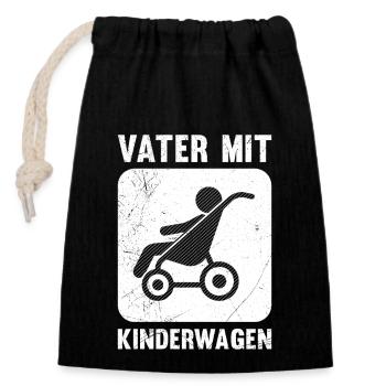 Werdender Vater MIT KINDERWAGEN Lustiges - Verschließbarer Geschenkbeutel aus Baumwolle (14x20cm) - Schwarz - Vorne