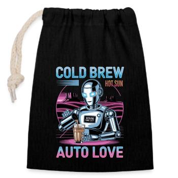 Cold Brew Roboter Auto Love Cooles Design - Verschließbarer Geschenkbeutel aus Baumwolle (14x20cm) - Schwarz - Vorne