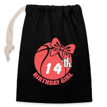 Basketball 14. Geburtstag Basketballerin - Verschließbarer Geschenkbeutel aus Baumwolle (14x20cm) - Schwarz - Vorne