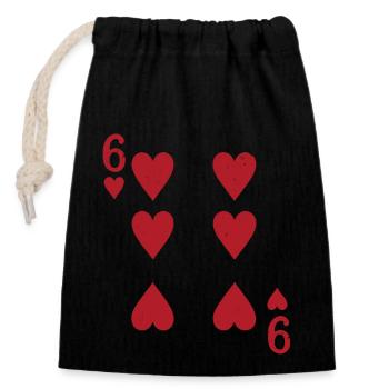 Karten Herz Sechs Skat Poker Doppelkopf - Verschließbarer Geschenkbeutel aus Baumwolle (14x20cm) - Schwarz - Vorne