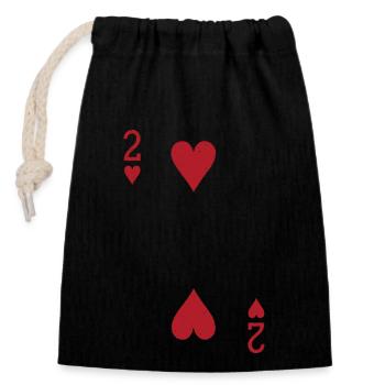 Karten Herz Zwei Skat Poker Doppelkopf - Verschließbarer Geschenkbeutel aus Baumwolle (14x20cm) - Schwarz - Vorne