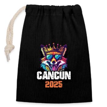 Cancun 2025 Urlaub Fuchs - Verschließbarer Geschenkbeutel aus Baumwolle (14x20cm) - Schwarz - Vorne