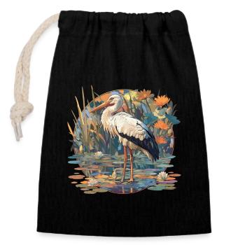 Störche Storch - Verschließbarer Geschenkbeutel aus Baumwolle (14x20cm) - Schwarz - Vorne
