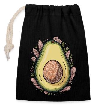 Avocado Frucht Boho Floral Mandala - Verschließbarer Geschenkbeutel aus Baumwolle (14x20cm) - Schwarz - Vorne