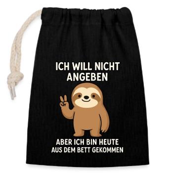 Ich will nicht angeben, bin wach – Faultier - Verschließbarer Geschenkbeutel aus Baumwolle (14x20cm) - Schwarz - Vorne