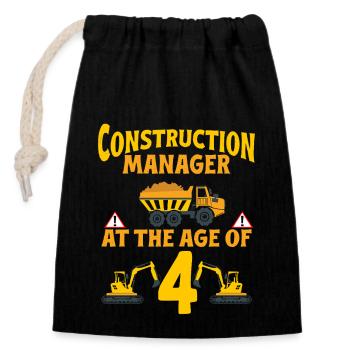 Fête de construction 4ème anniversaire camion 4 ans - Sac cadeau en coton avec cordon (14 x 20 cm) - noir - Devant