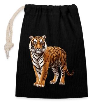 Sumatra-Tiger - Verschließbarer Geschenkbeutel aus Baumwolle (14x20cm) - Schwarz - Vorne